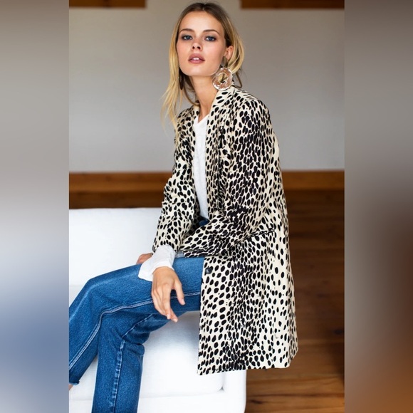 Emerson Fry Wingtip Leopard Linen Jacket Long Coat - Picture 1 of 6